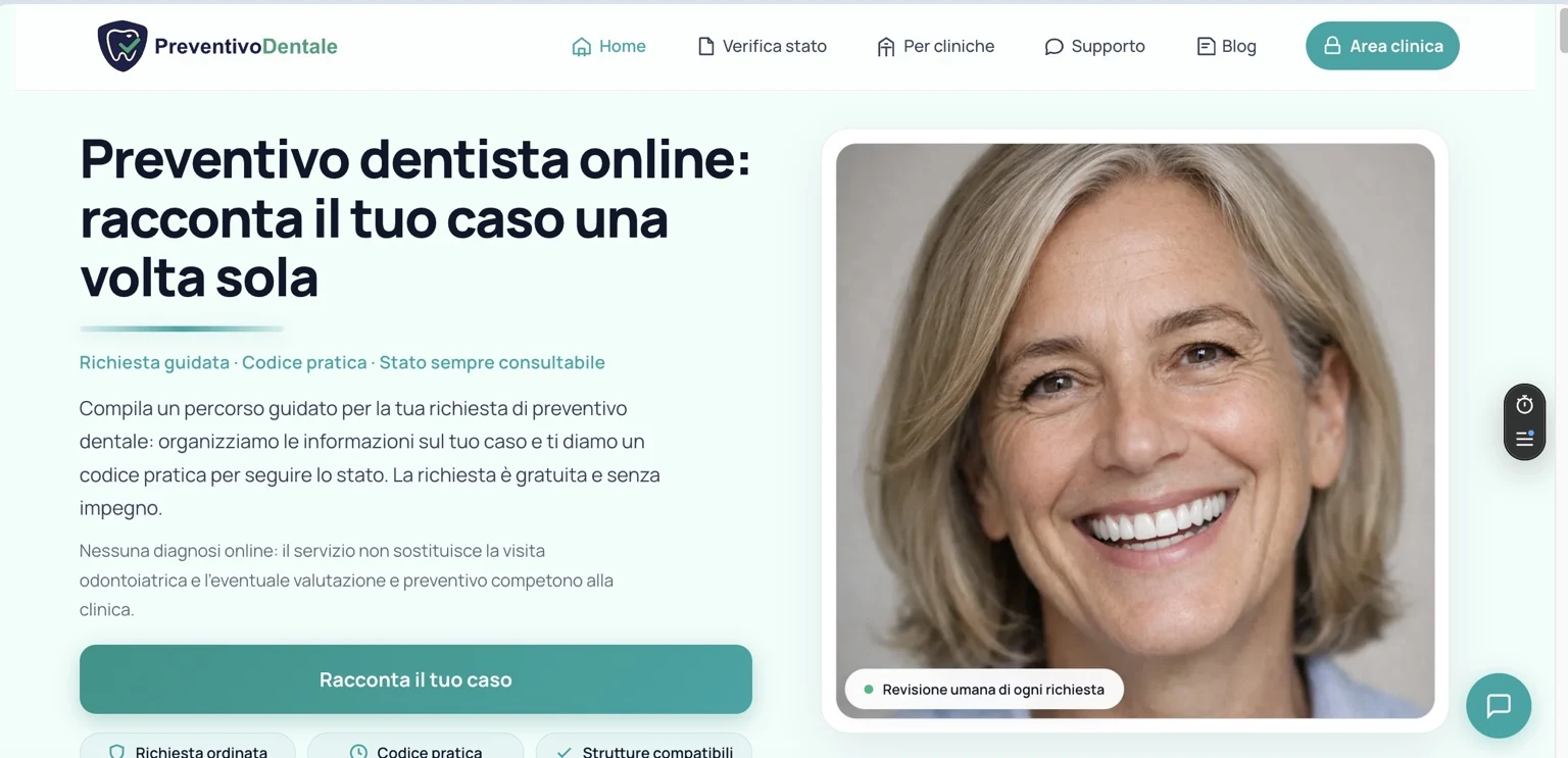 Homepage della piattaforma PreventivoDentale.it